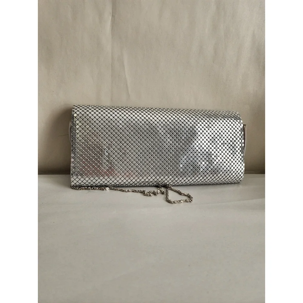 Silver Metal Mesh Clutch Evening Bag with Chain Strap Formal Prom Wedding